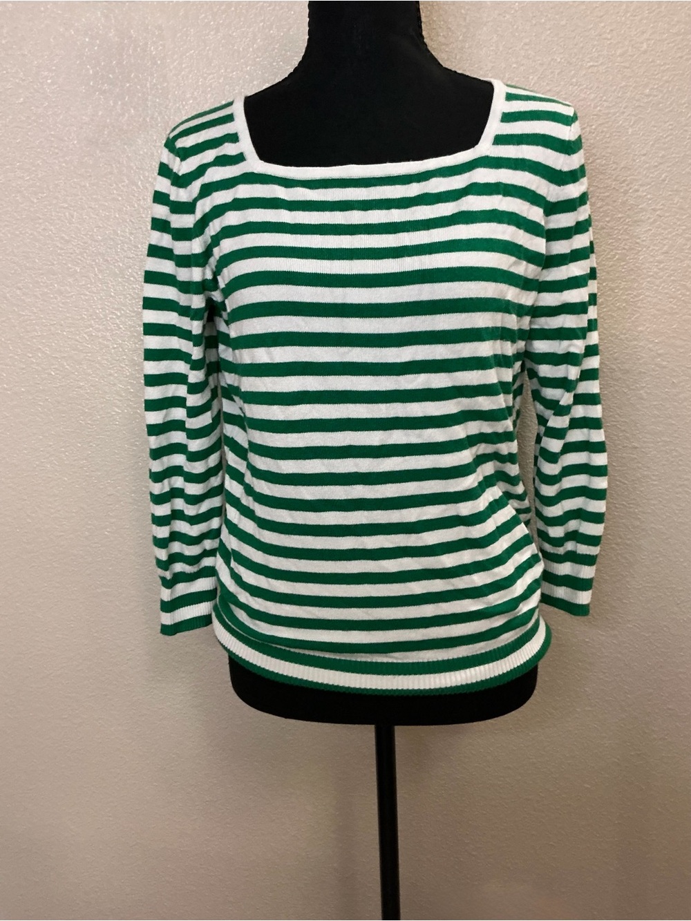 Joseph Green and White Striped Scoop Neck Long Sleeve Top - Picture 1 of 6